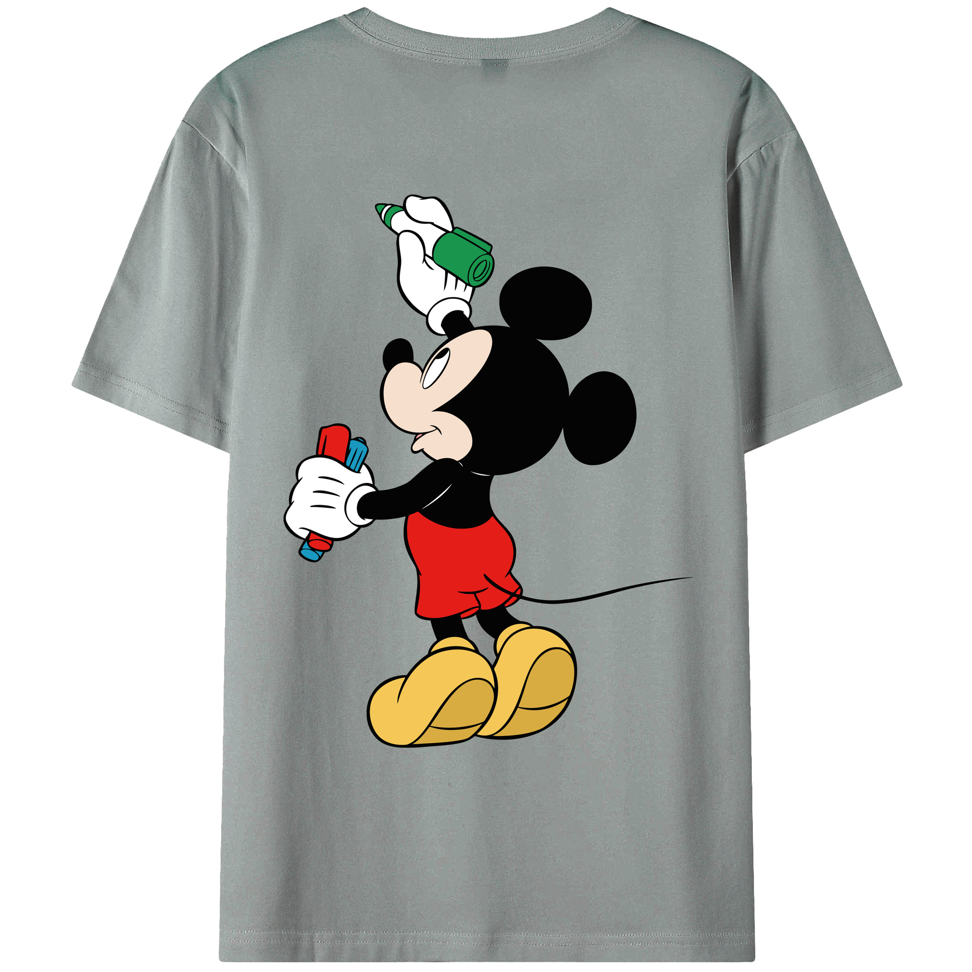 ミッキーマウス Mickey Mouse 綿100％ メンズ半袖Tシャツ（バックプリント） 通気性